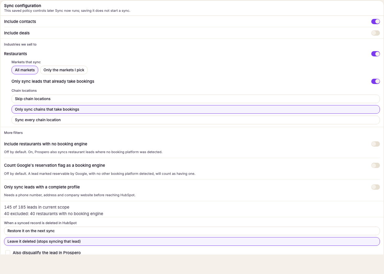 Sync configuration on Integrations, where the sync policy is saved